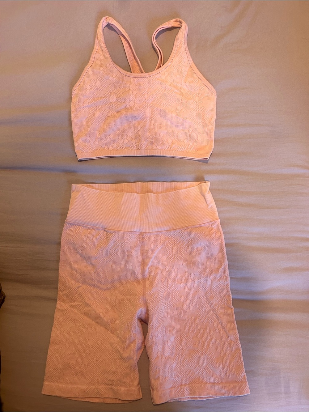 Aerie Medium Pink Textured Bike Shorts & Sports Bra Set